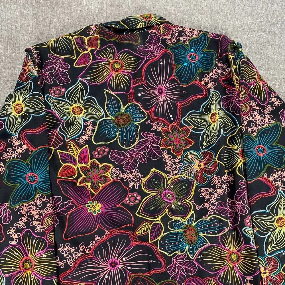 Vintage Coldwater Creek Button Up Shirt Top Women's XL Multicolor Floral VTG - Picture 5 of 12